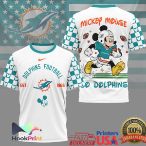 Vintage Mickey Mouse Miami Dolphins Football Retro NFL Design T Shirt