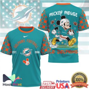 Vintage Mickey Mouse Miami Dolphins Football Retro NFL Design T Shirt