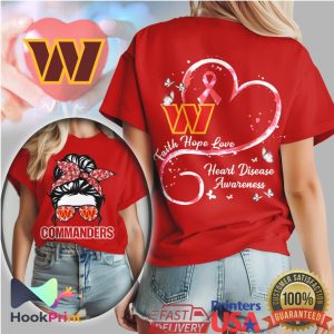 Washington Commanders Messy Bun Heart Disease Awareness Faith Hope Love T Shirt
