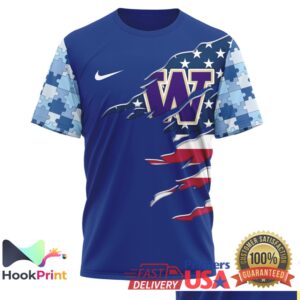 Washington Huskies NCAA Autism Awareness Blue Jigsaw Sports Fans Supporters T Shirt