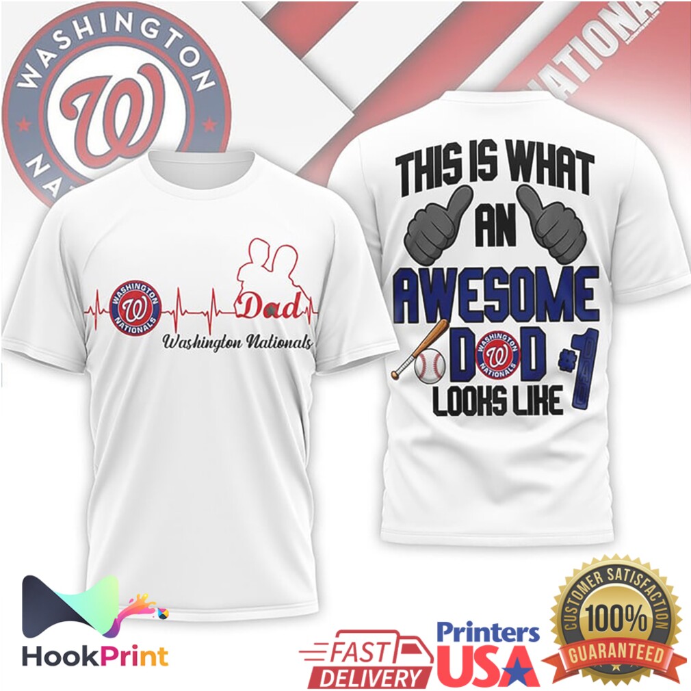 Washington Nationals Awesome Dad #1 Baseball Heartbeat T Shirt Washington Nationals Awesome Dad #1 Baseball Heartbeat T Shirt