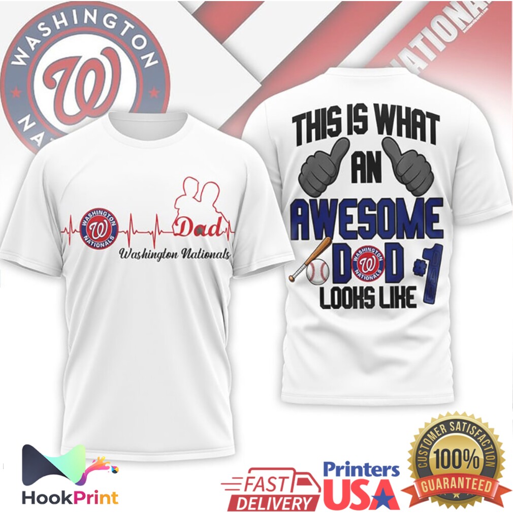 Washington Nationals Awesome Dad #1 Baseball Heartbeat T Shirt Washington Nationals Awesome Dad #1 Baseball Heartbeat T Shirt