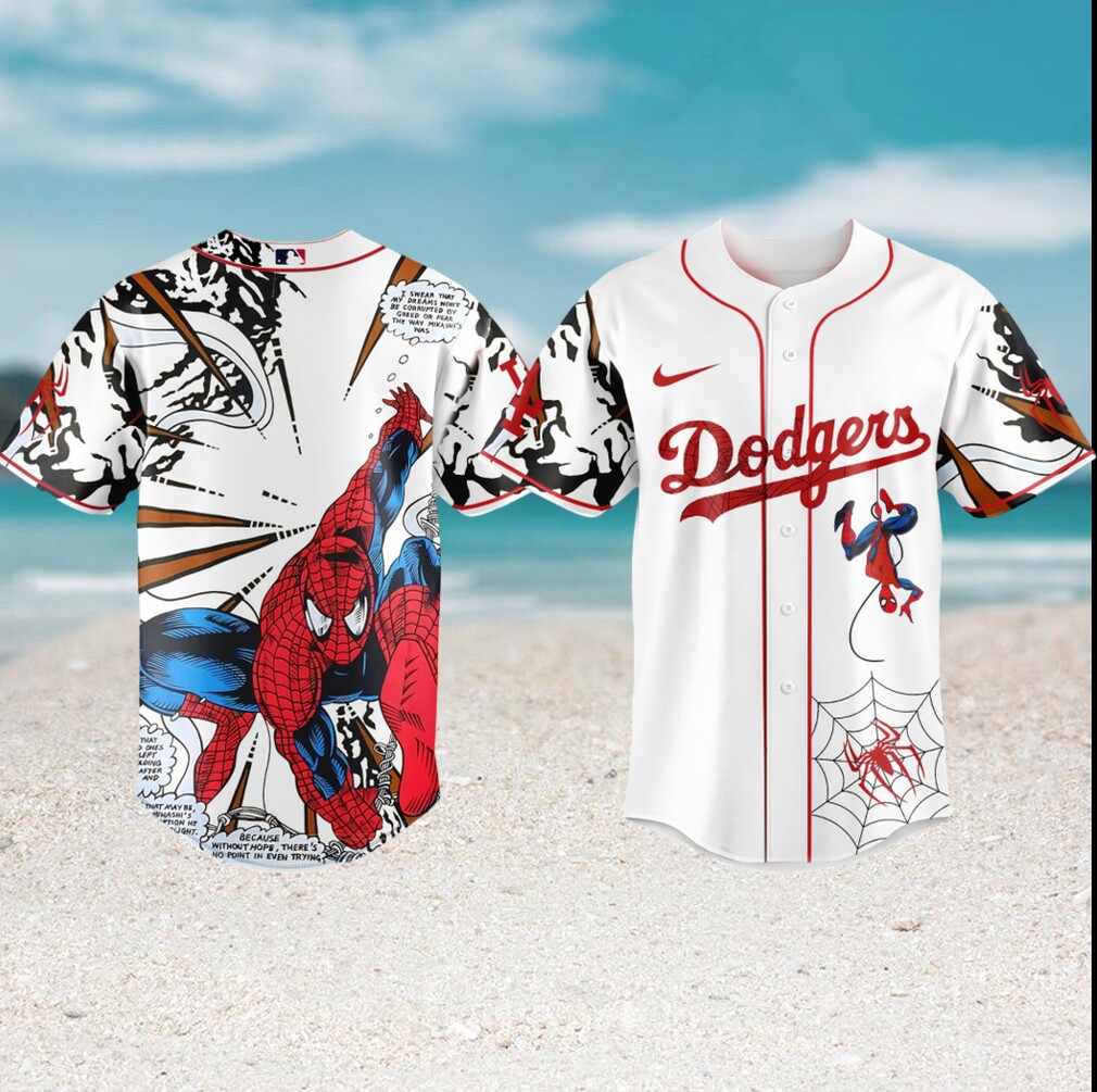 la dodgers spider man comic book art white baseball jersey la dodgers spider man comic book art white baseball jersey