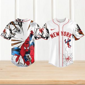 new york yankees spider man comic book art white baseball jersey