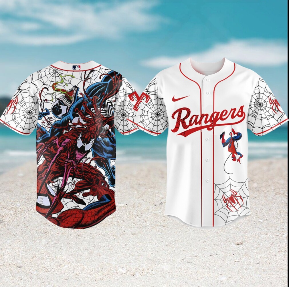texas rangers spider man venom carnage white baseball jersey texas rangers spider man venom carnage white baseball jersey