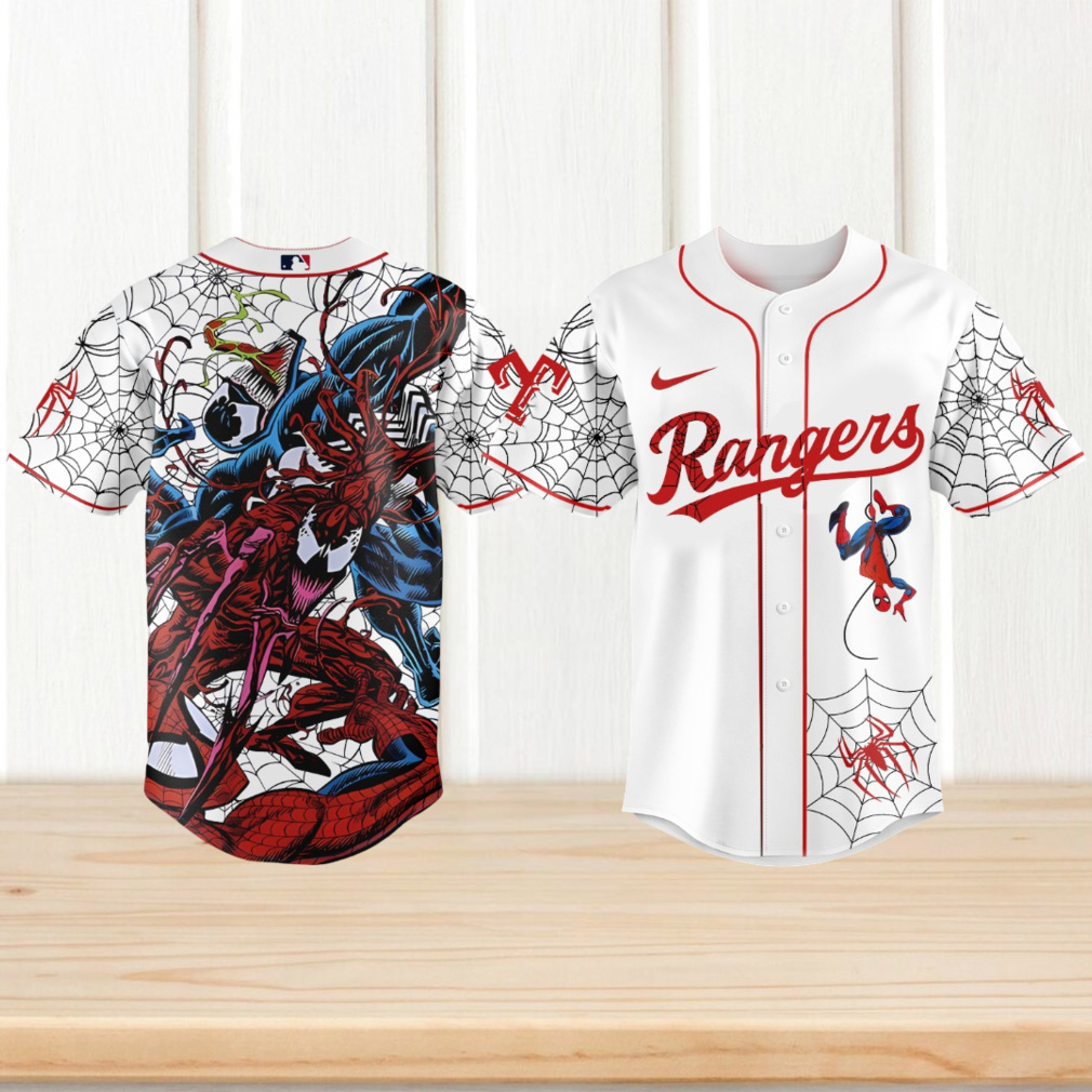 texas rangers spider man venom carnage white baseball jersey texas rangers spider man venom carnage white baseball jersey
